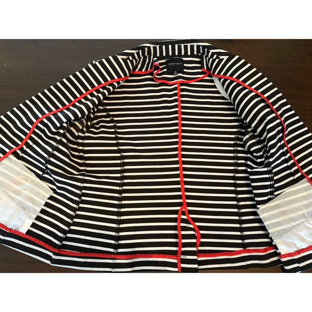 Christian Siriano Runway Style Black White Striped Zipper Pocket Blazer XL - Picture 9 of 12